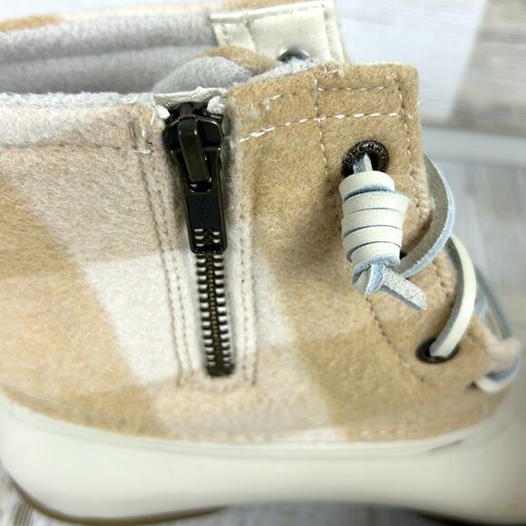 Sperry Women’s 7.5 Saltwater Cream Tan Buffalo Check Wool Ivory Duck Boots NEW - Picture 8 of 11